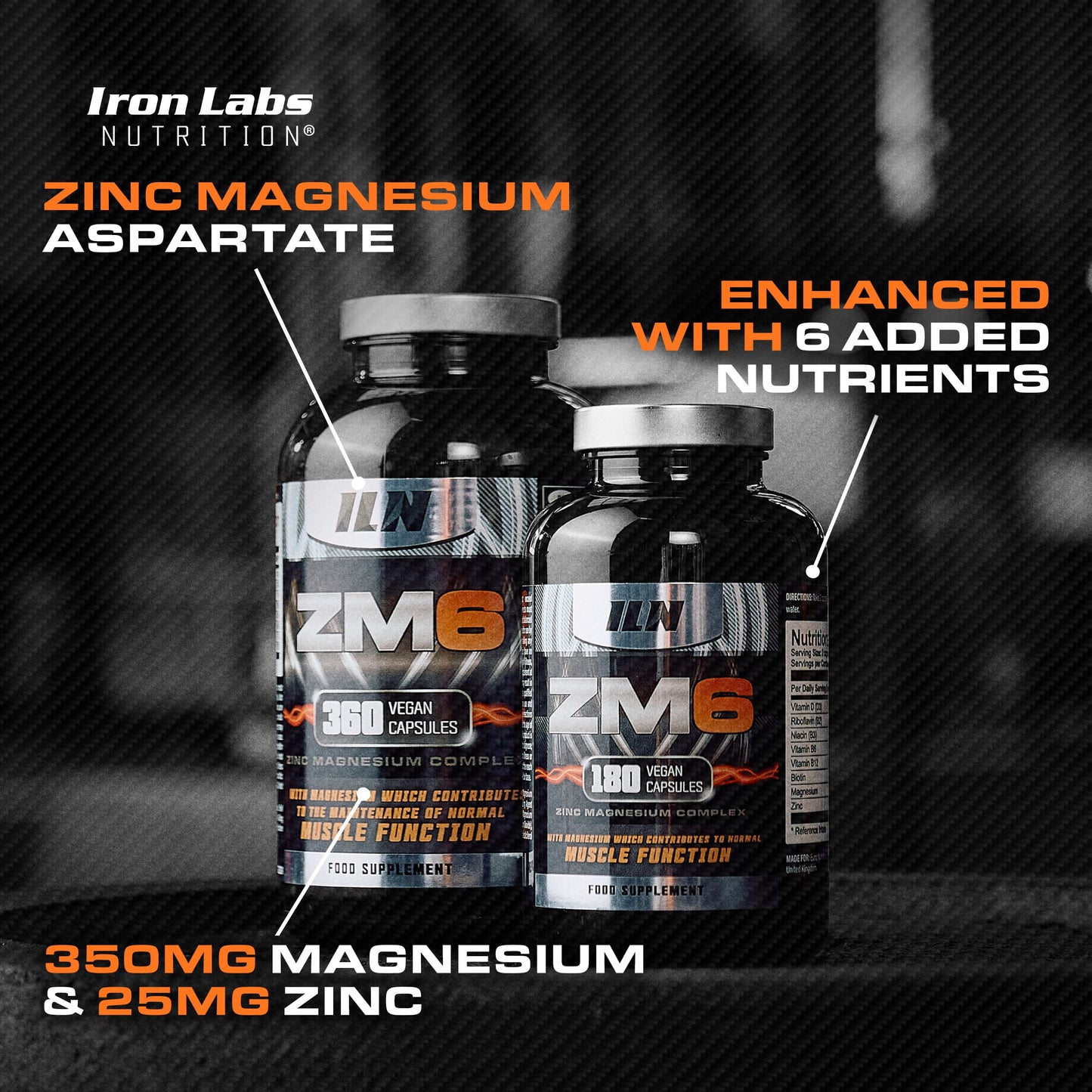Iron Labs ZM6 - 3 Month Zinc Magnesium Aspartate Supplement | 180 Veggie Capsules