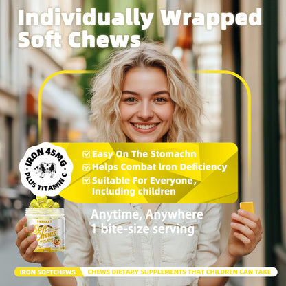 Iron Soft Chew with Vitamin C - Pineapple Flavor | Gluten Free | 60 Count | 2 Month Supply