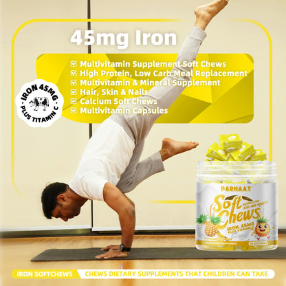 Iron Soft Chew with Vitamin C - Pineapple Flavor | Gluten Free | 60 Count | 2 Month Supply