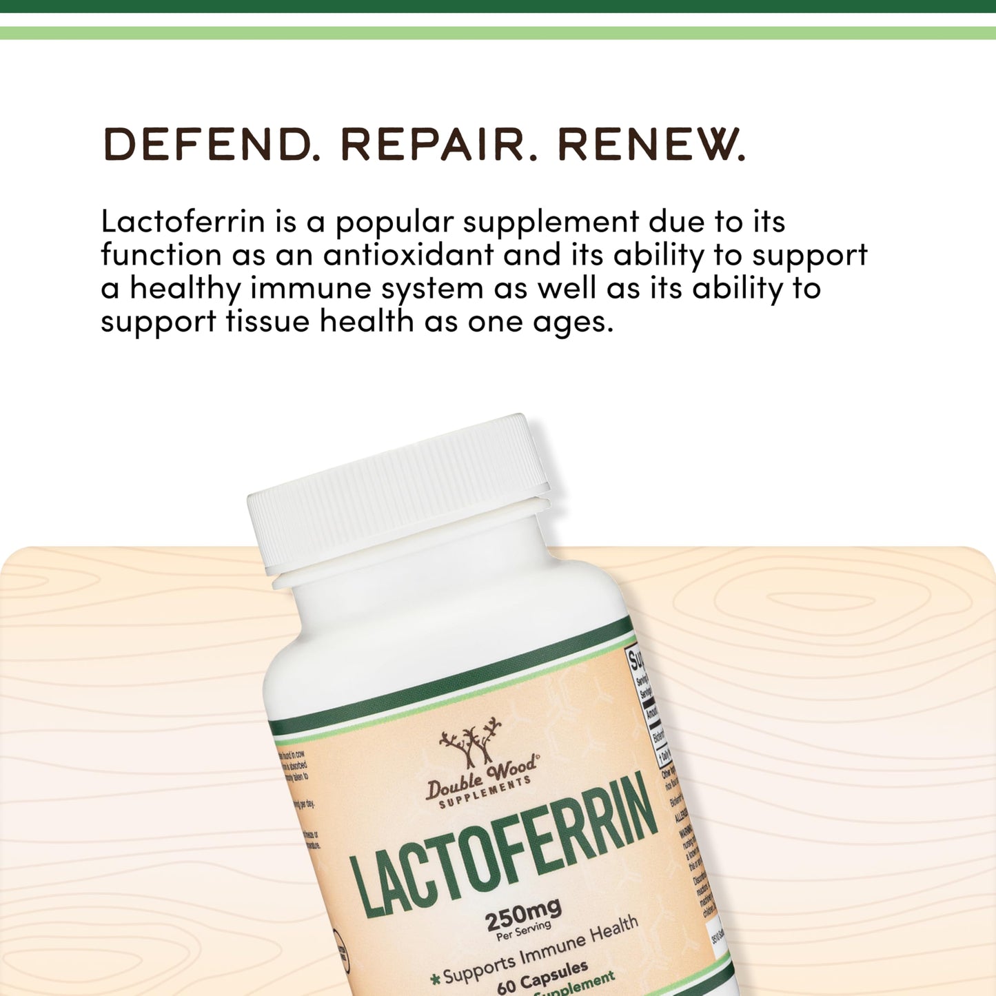 Lactoferrin 250mg – Bioferrin Lactoferrin (60 Caps) for Iron Support & Immune Health | Double Wood