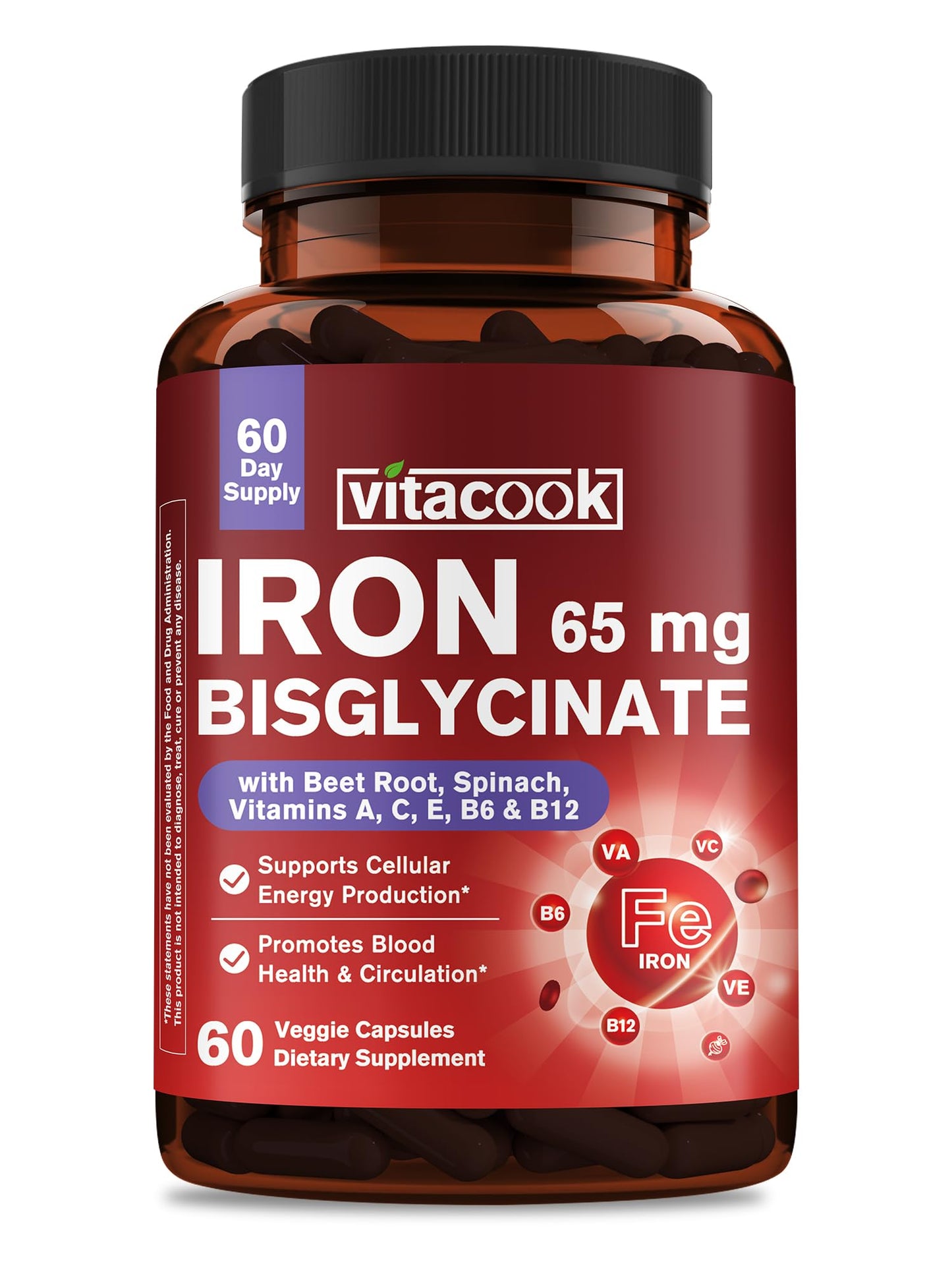 65mg Ferrous Bisglycinate Iron Supplement – Slow Release (60 Caps)