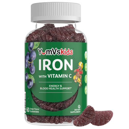 Iron Supplement for Kids – 5 mg Iron Gummies with Vitamin C | Grape Flavor