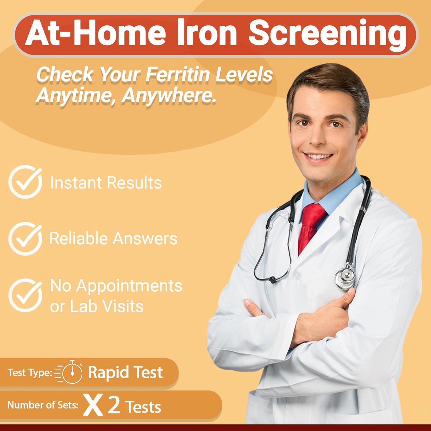 Iron Deficiency Test Kit – At-Home Ferritin Test for Anemia (2-Pack)