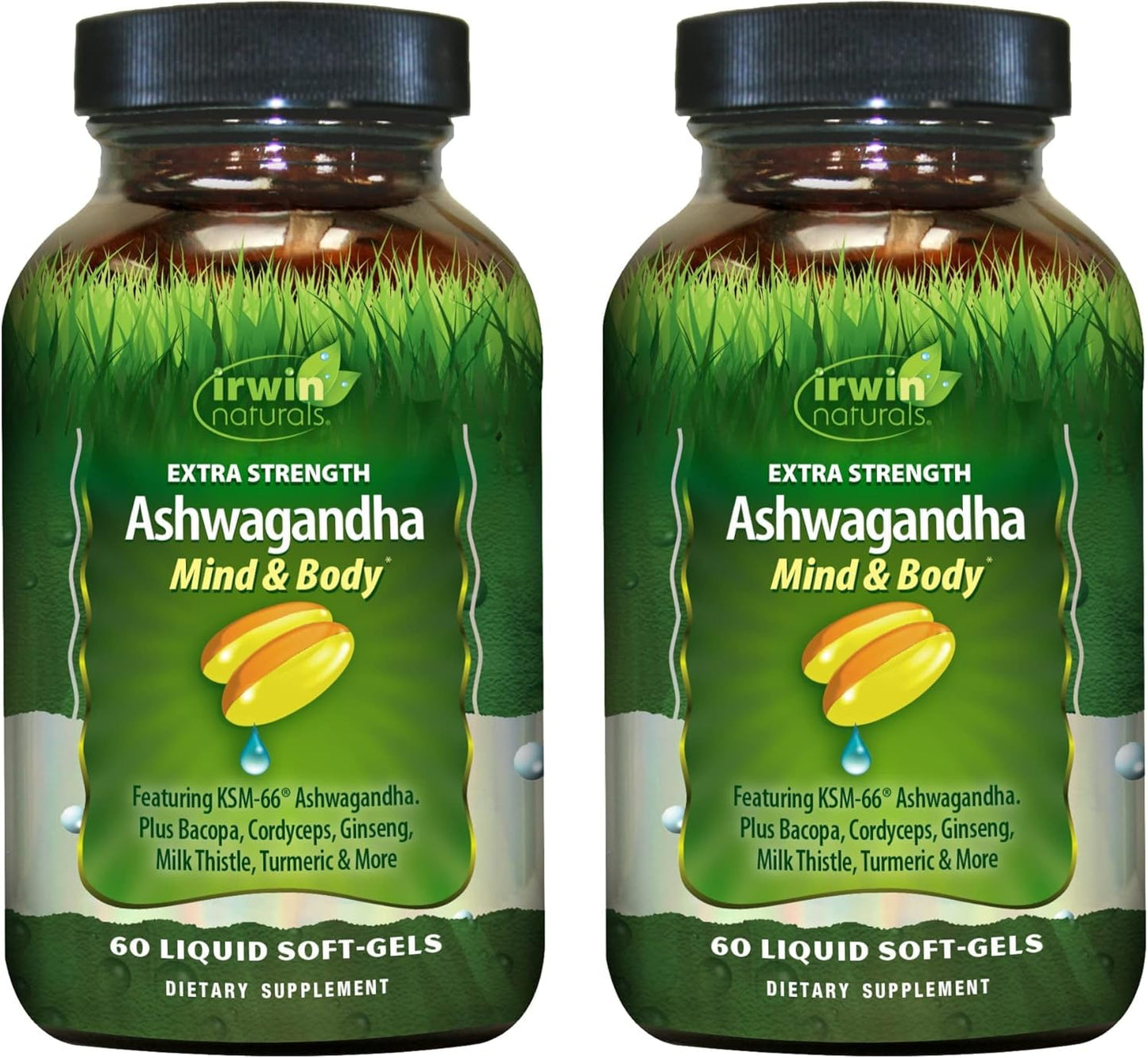 Irwin Naturals Extra Strength Ashwagandha - 60 Liquid Soft-Gels | Turmeric & Milk Thistle