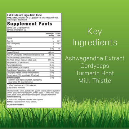 Irwin Naturals Extra Strength Ashwagandha - 60 Liquid Soft-Gels | Turmeric & Milk Thistle