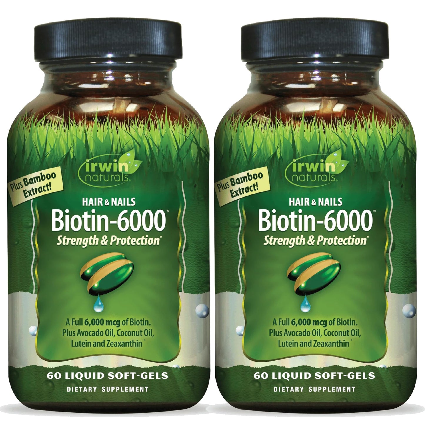 Irwin Naturals Biotin-6000-60 Liquid Soft-Gels – Hair, Skin & Nails Support | Pack of 2, 60 Servings