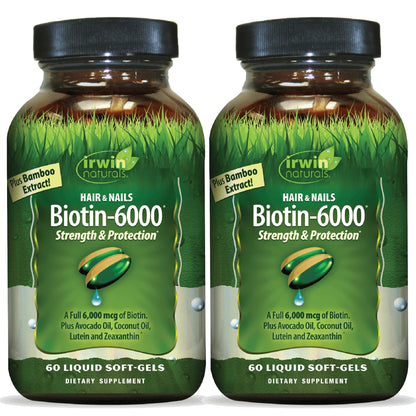 Irwin Naturals Biotin-6000-60 Liquid Soft-Gels – Hair, Skin & Nails Support | Pack of 2, 60 Servings