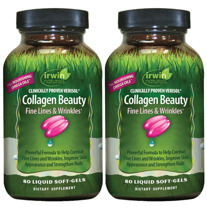 Irwin Naturals Collagen Beauty – 80 Liquid Soft-Gels (2 Pack) – Skin, Hair & Nails