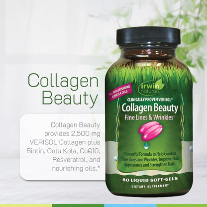 Irwin Naturals Collagen Beauty – 80 Liquid Soft-Gels (2 Pack) – Skin, Hair & Nails