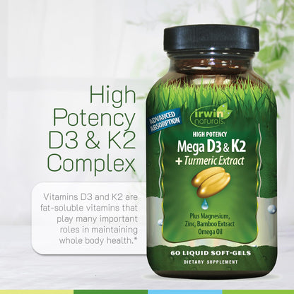 Irwin Naturals High Potency D3 & K2 + Turmeric - 60 Liquid Softgels