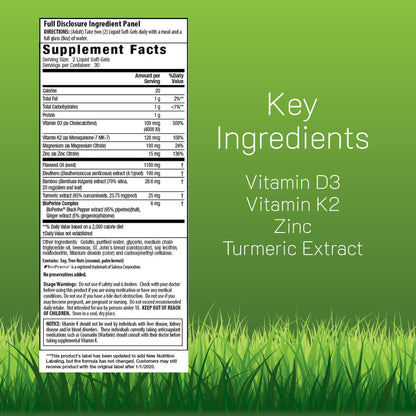 Irwin Naturals High Potency Mega D3 & K2 + Turmeric Extract – 60 Liquid Soft-Gels (Pack of 3) | 90 Total Servings