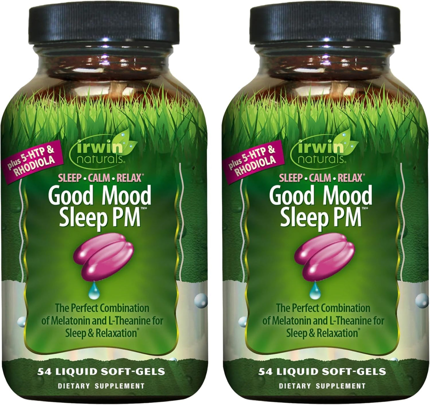 Irwin Naturals Good Mood Sleep PM – 54 Liquid Soft-Gels (Pack of 2) with Melatonin & L-Theanine for Rest & Relaxation | 36 Total Servings