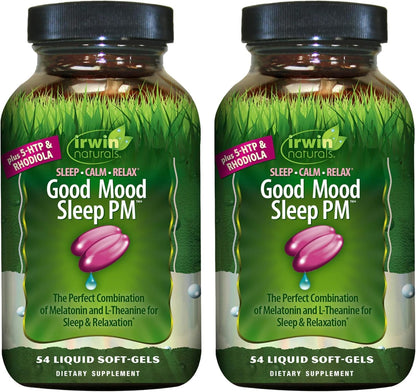 Irwin Naturals Good Mood Sleep PM – 54 Liquid Soft-Gels (Pack of 2) with Melatonin & L-Theanine for Rest & Relaxation | 36 Total Servings