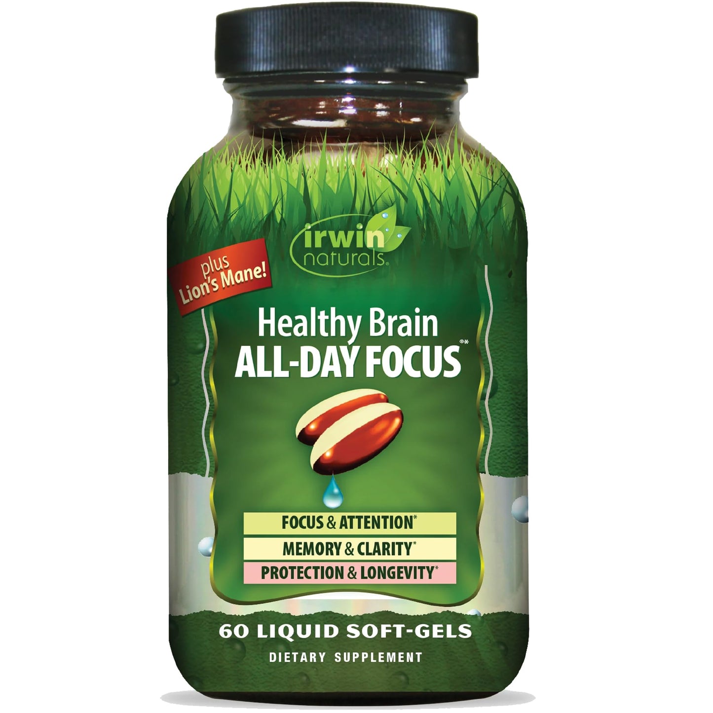 Irwin Naturals Healthy Brain All-Day Focus – 60 Liquid Soft-Gels – 30 Servings
