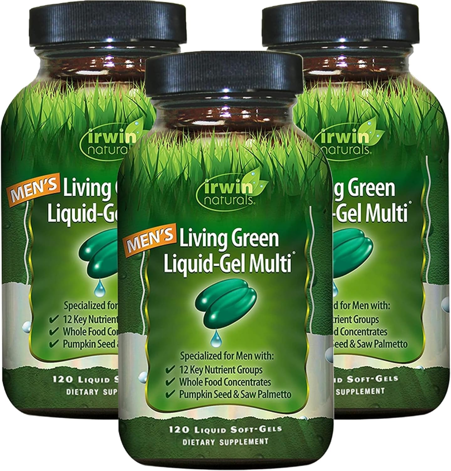 Irwin Naturals Men's Living Green Liquid-Gel Multi – 70 Nutrients, 120 Softgels (3-Pack)