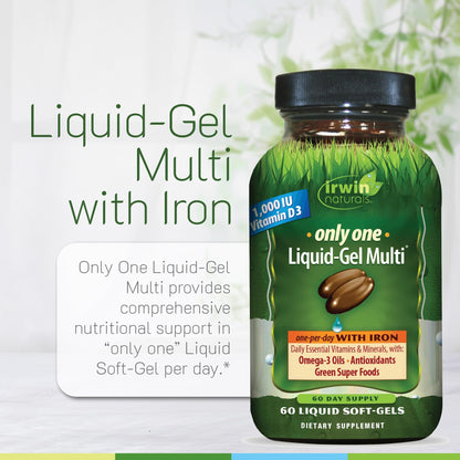 Irwin Naturals Only One Liquid-Gel Multi with Iron - 60 Softgels
