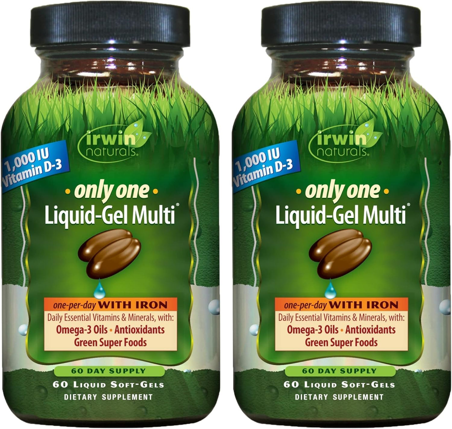 Irwin Naturals Only One Liquid-Gel Multi with Iron - Pack of 2, 120 Servings