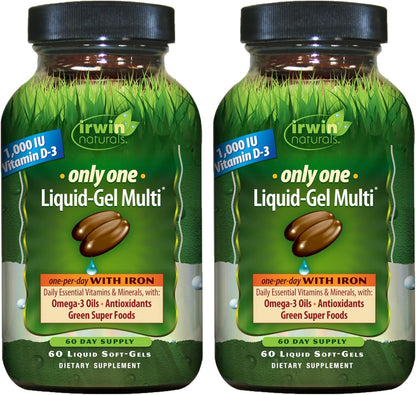 Irwin Naturals Only One Liquid-Gel Multi with Iron - Pack of 2, 120 Servings
