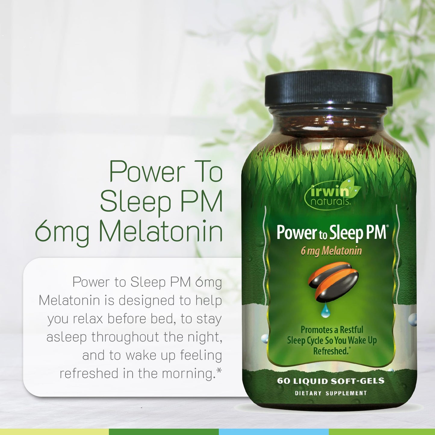 Irwin Naturals Power to Sleep PM – 60 Liquid Soft-Gels (30 Servings) | Melatonin 6mg