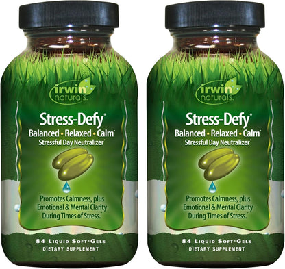 Irwin Naturals Stress-Defy 84 Liquid Soft-Gels (Pack of 2) – Calm & Relaxation