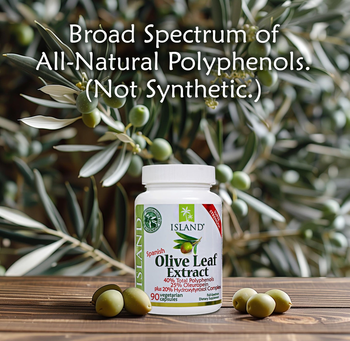 Island Nutrition Olive Leaf Extract Capsules – 25% Oleuropein, 40% Polyphenols, 20% Hydroxytyrosol Complex – 90 Capsules, Spain-Grown