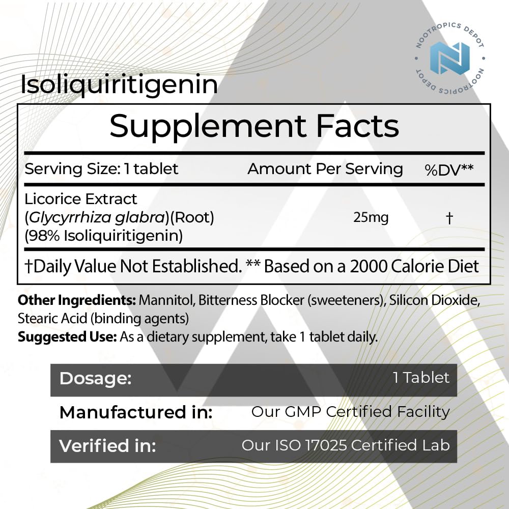 Isoliquiritigenin Controlled Dissolve Tablets | 60 Count | 25mg | Licorice Extract | Glycyrrhiza glabra | Mood, Relaxation, and Energy Support