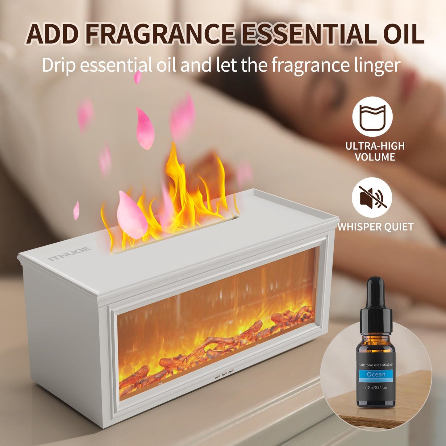 ITHUGE Fireplace Flame Aromatherapy Diffuser - 7 Colors, 280ml, HY-05W