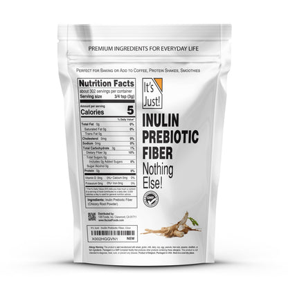 It's Just! Inulin Prebiotic Fiber – Water-Soluble Chicory Root Powder for Gut Health