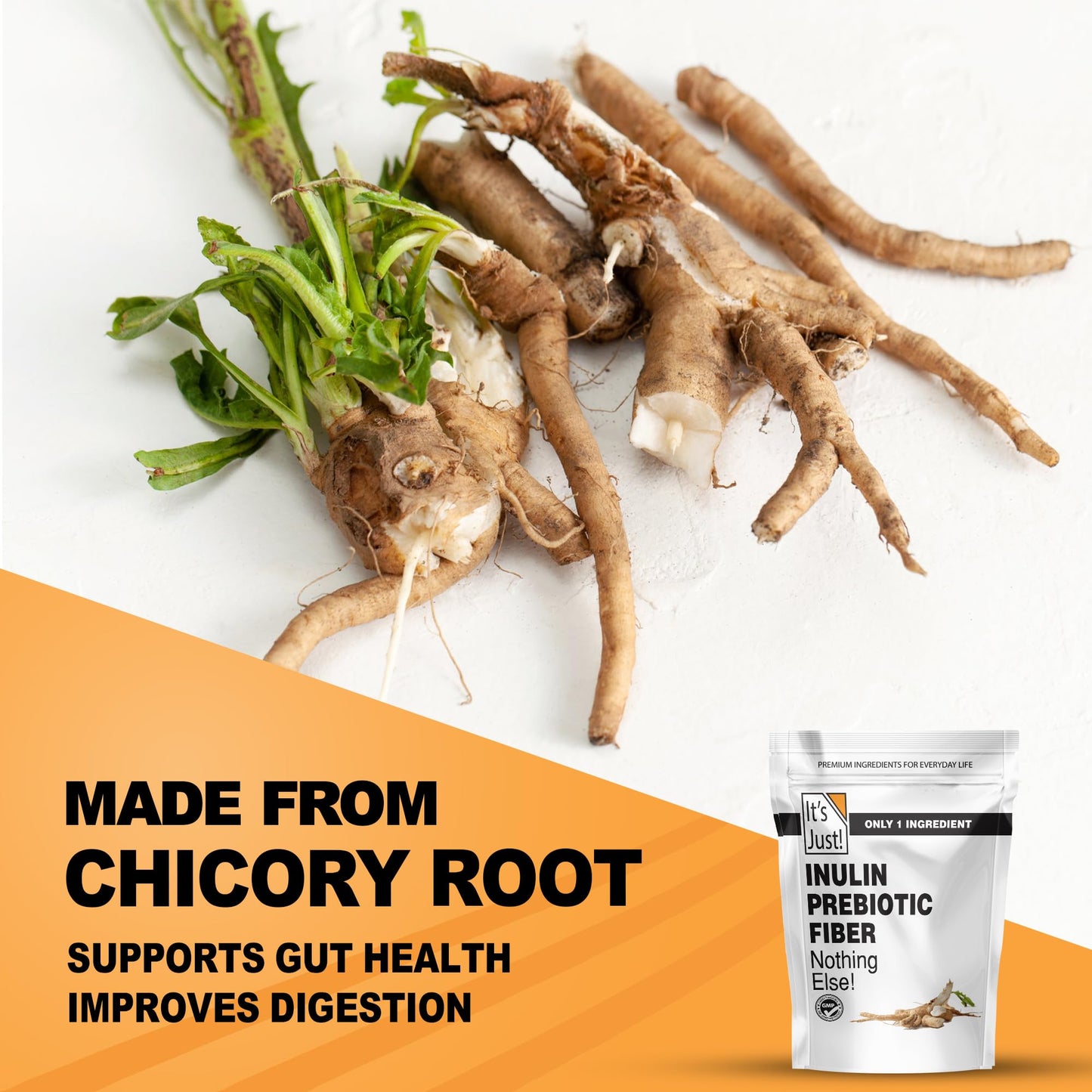 It's Just! Inulin Prebiotic Fiber – Water-Soluble Chicory Root Powder for Gut Health