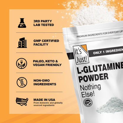It's Just! L-Glutamine Powder - Unflavored, 500 g | 100 Servings, Digestive Support & Muscle Recovery