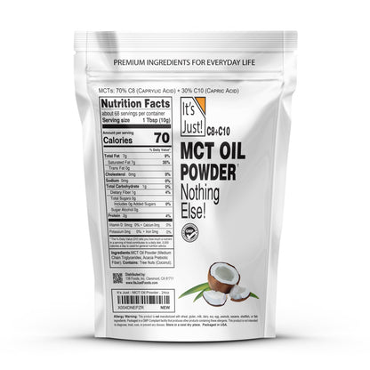 It's Just MCT Oil Powder with Prebiotic Fiber — 1.5lb, 70% C8 / 30% C10, Fast Fuel for Body & Brain, Keto Coffee Creamer, Non-GMO, Heavy Metal Tested