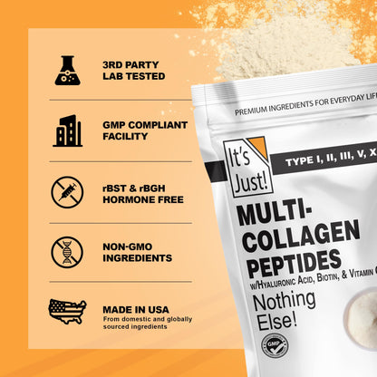 It's Just! Multi Collagen Peptides - Unflavored 20oz with Vitamin C, Biotin & Hyaluronic Acid | Gluten Free, Non-GMO, Heavy Metals Tested
