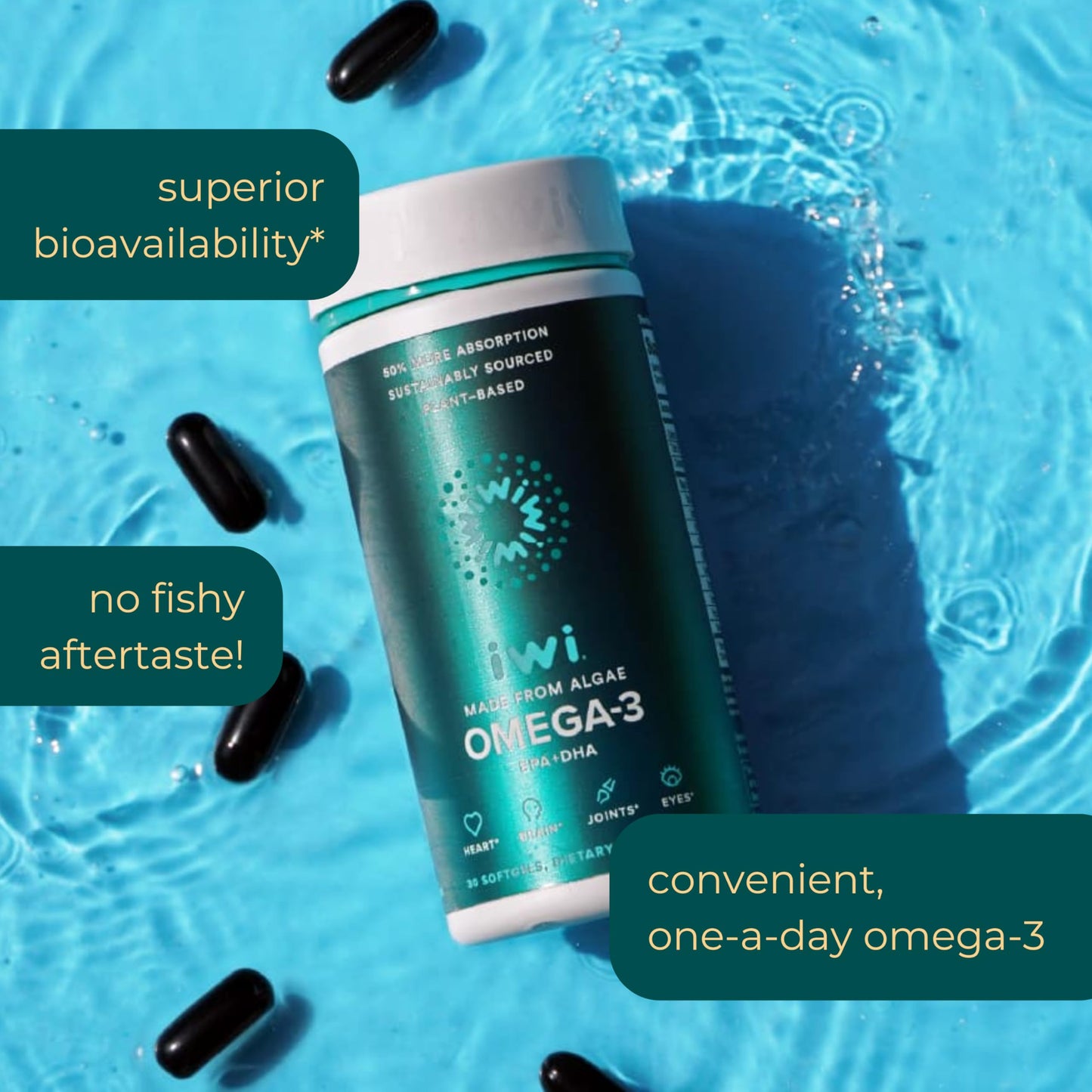 Iwi Omega-3 Softgels – 90 Vegan Algae EPA/DHA for Whole-Body Support