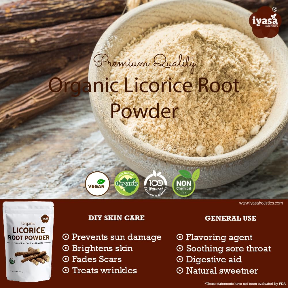 Iyasa Holistics Organic Licorice Root Powder (Mulethi) – Glycyrrhiza glabra, 16 oz