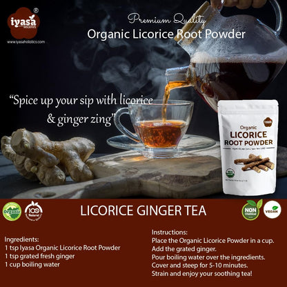 Iyasa Holistics Organic Licorice Root Powder (Mulethi) – Glycyrrhiza glabra, 16 oz