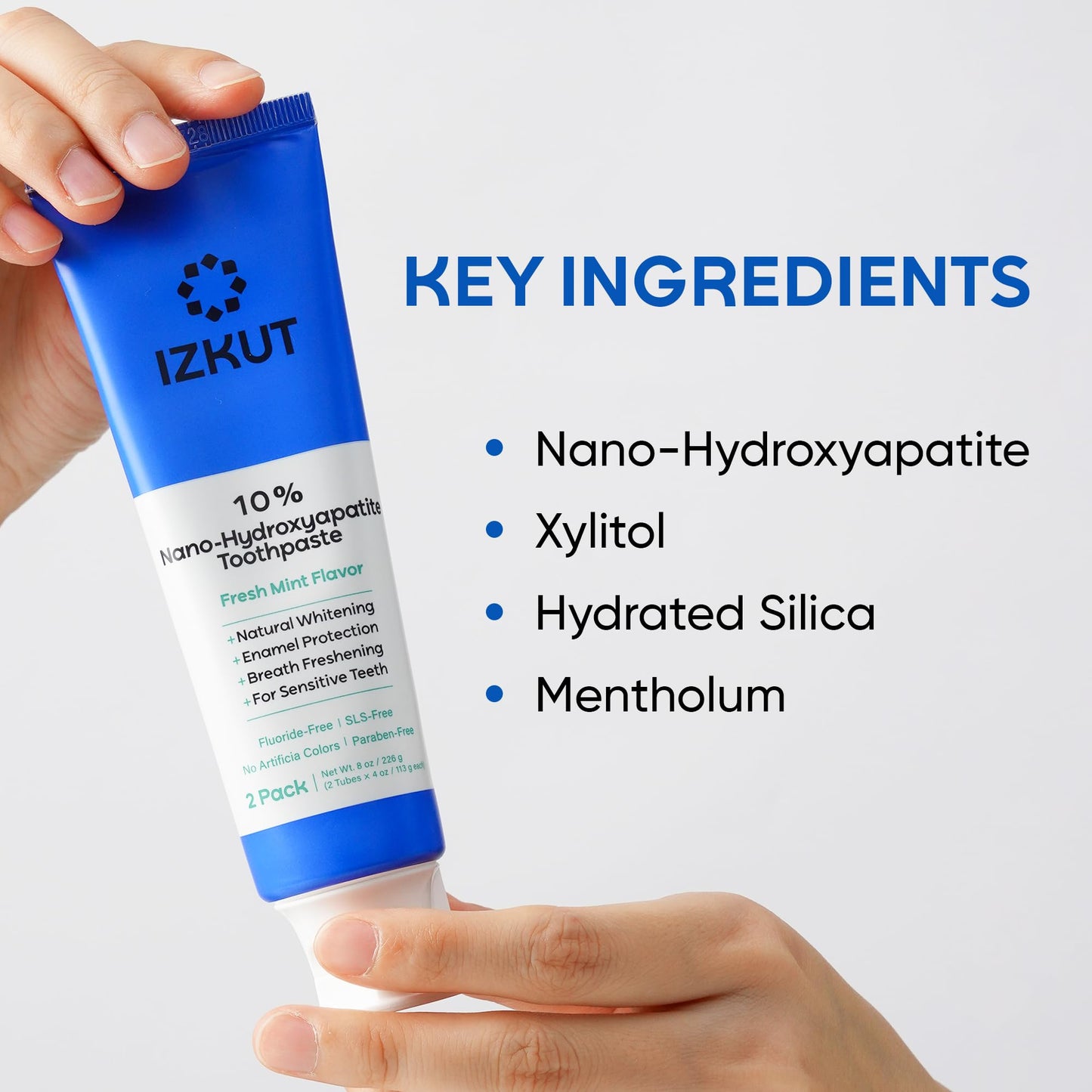 IZKUT 10% Nano Hydroxyapatite Toothpaste – Fluoride Free Whitening for Sensitive Teeth, SLS Free, Fresh Mint, 4 oz Pack of 2