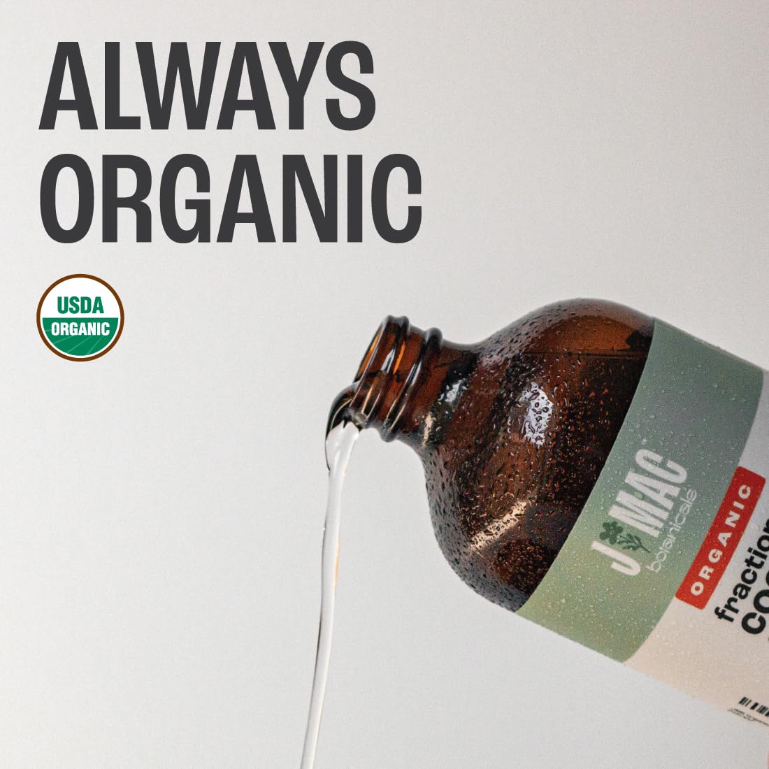 J MAC BOTANICALS Organic Fractionated Coconut Oil — 4 oz Glass Bottle, Carrier Oil & Moisturizer