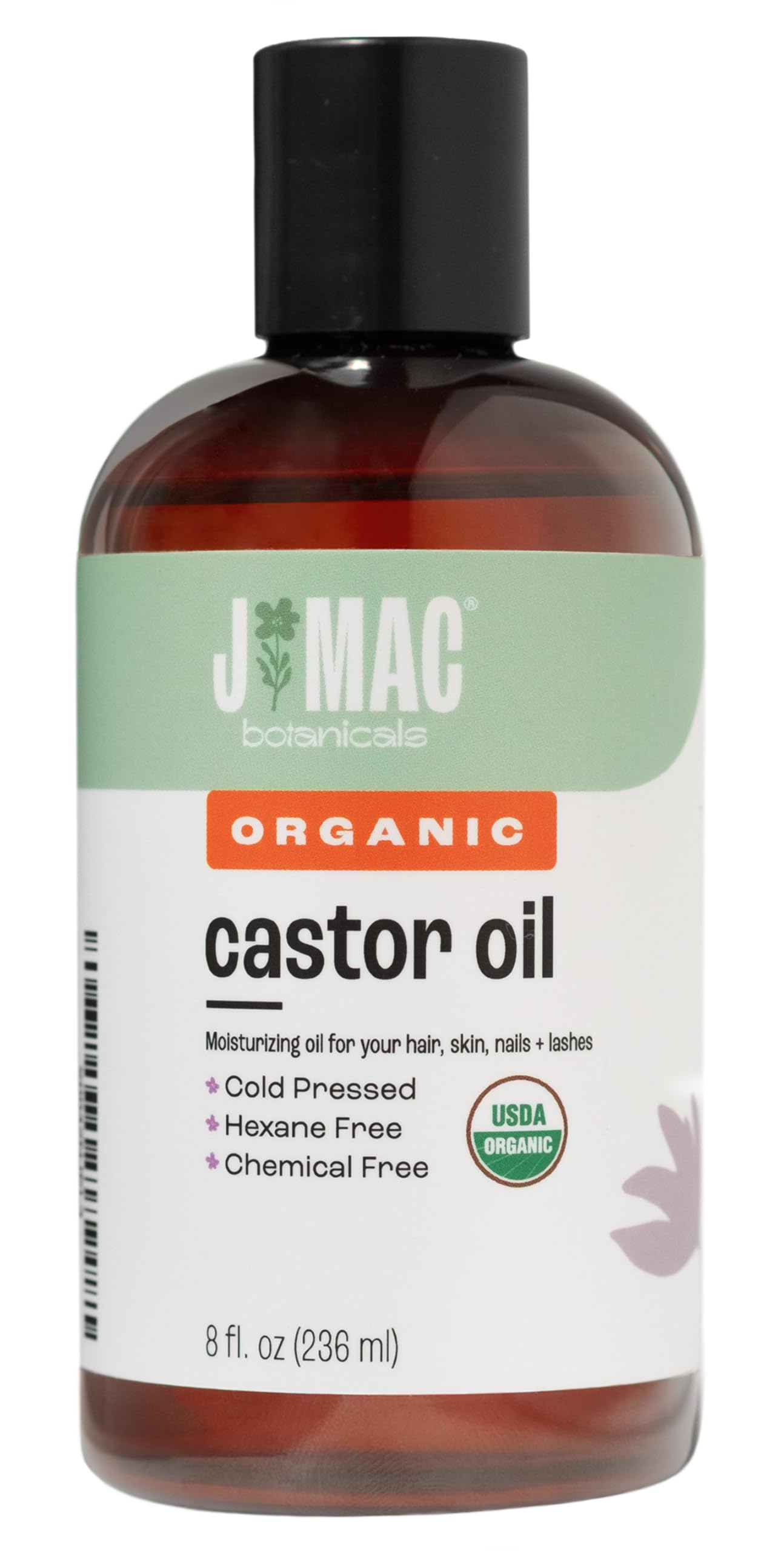 J Mac Botanicals Organic Castor Oil (8 oz) – Cold Pressed, BPA Free, Hexane Free, USDA Organic
