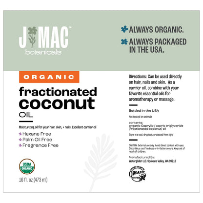 J Mac Botanicals Organic Fractionated Coconut Oil – 32 oz (2x16 oz) Carrier Oil