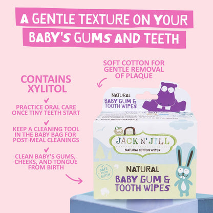 Jack N' Jill Baby Gum & Tooth Wipes - White, 25 Pack | Natural Xylitol Dental Wipes
