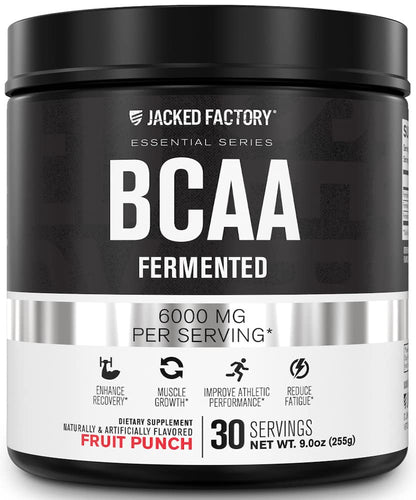 Jacked Factory BCAA Powder (Fermented) – 6g BCAAs (2:1:1) for Muscle Recovery, 30 Servings, Fruit Punch