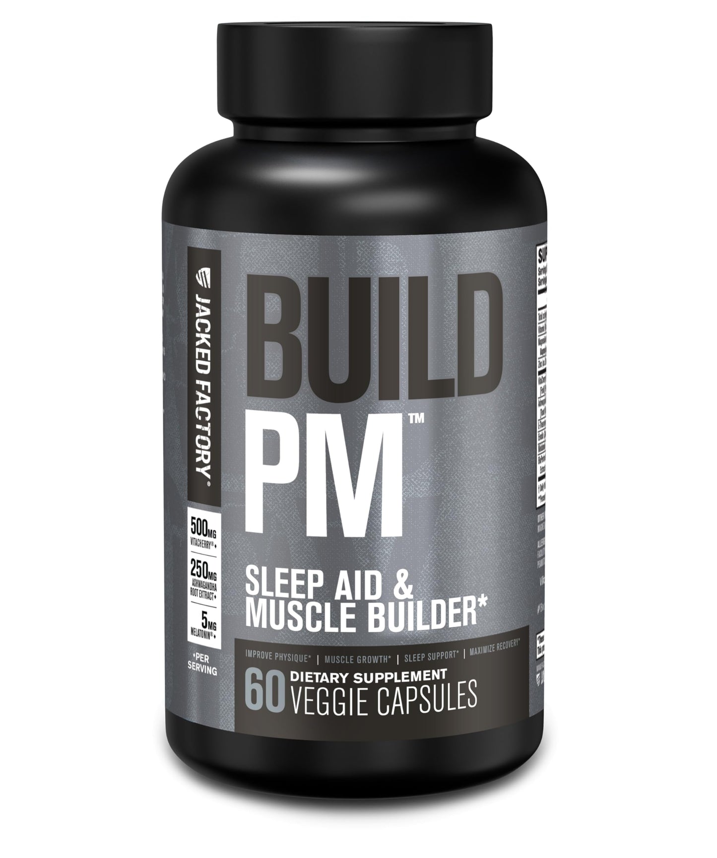Jacked Factory Build PM Night Time Muscle Builder & Sleep Aid – Tart Cherry, Ashwagandha, Melatonin – 60 Veggie Pills