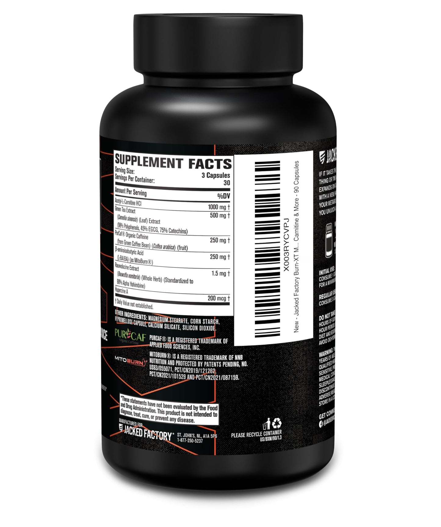 Jacked Factory Burn-XT Max: High-Performance Thermogenic Fat Burner with PurCaf Caffeine, MitoBurn & Green Tea | 90 Capsules