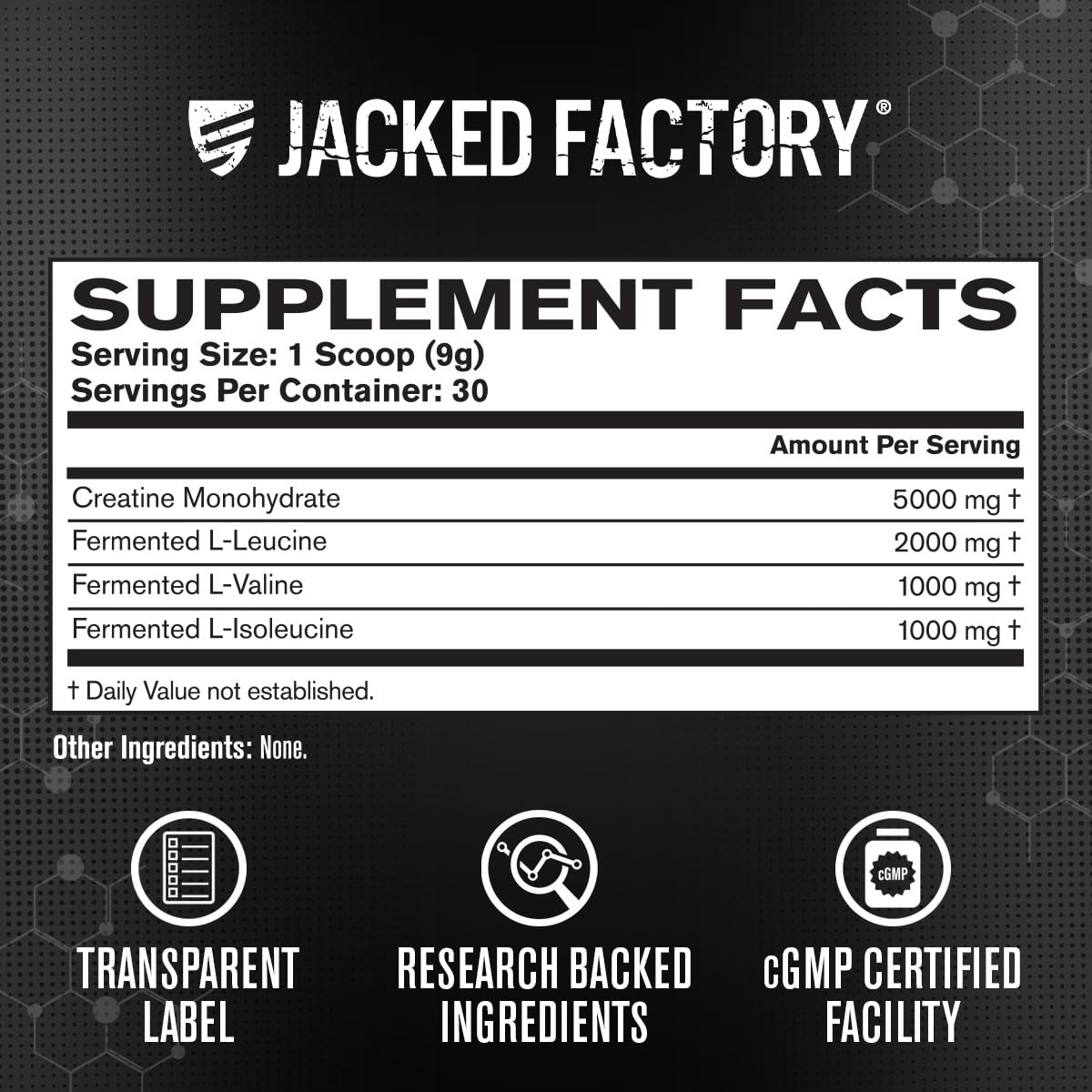 Jacked Factory Creatine + BCAAs – Creatine Monohydrate + BCAA Powder (30 Servings, Unflavored)