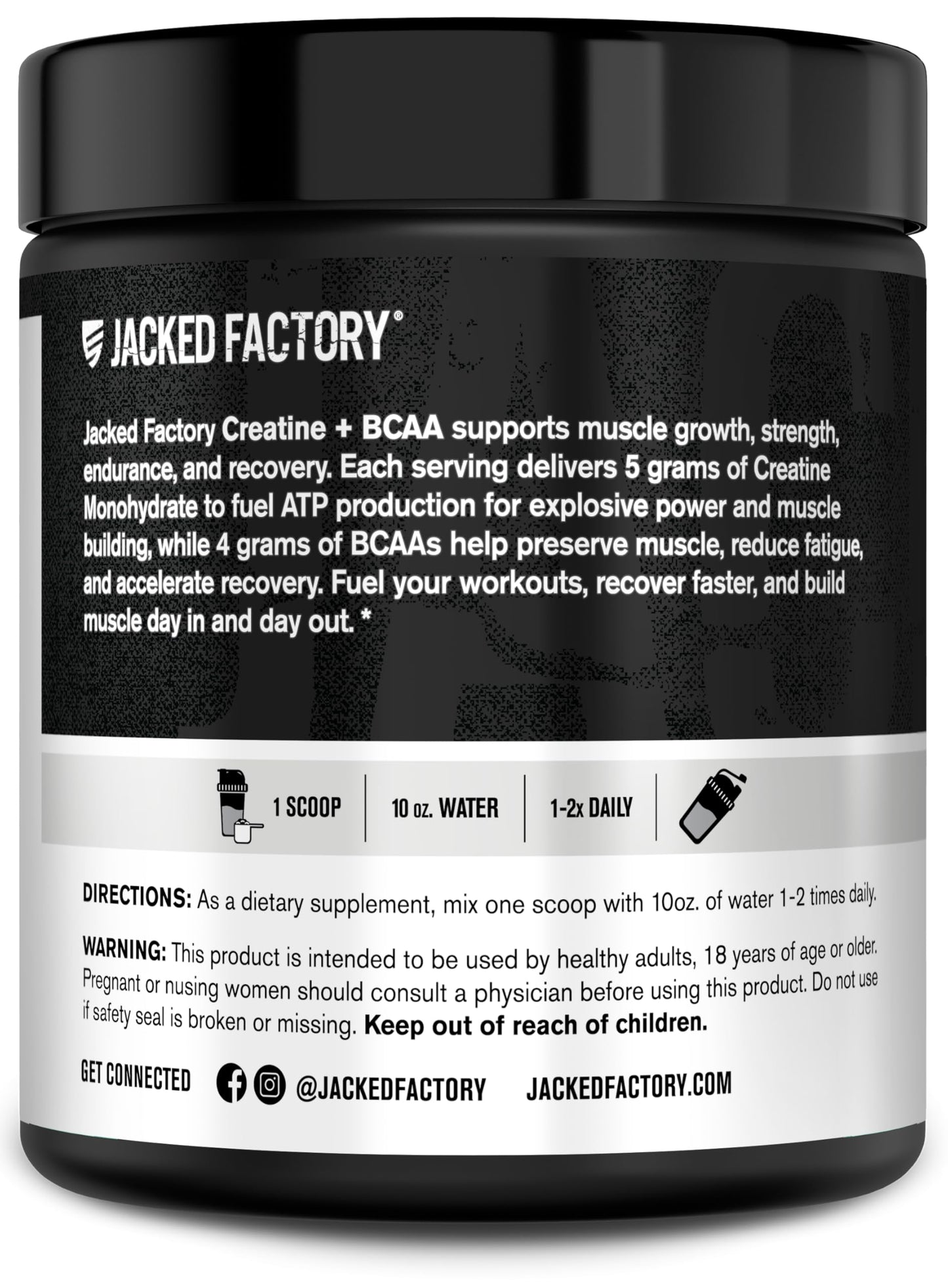 Jacked Factory Creatine + BCAAs – Creatine Monohydrate + BCAA Powder (30 Servings, Unflavored)