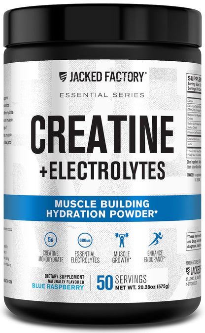 Jacked Factory Creatine + Electrolytes – 50 Servings, Blue Raspberry