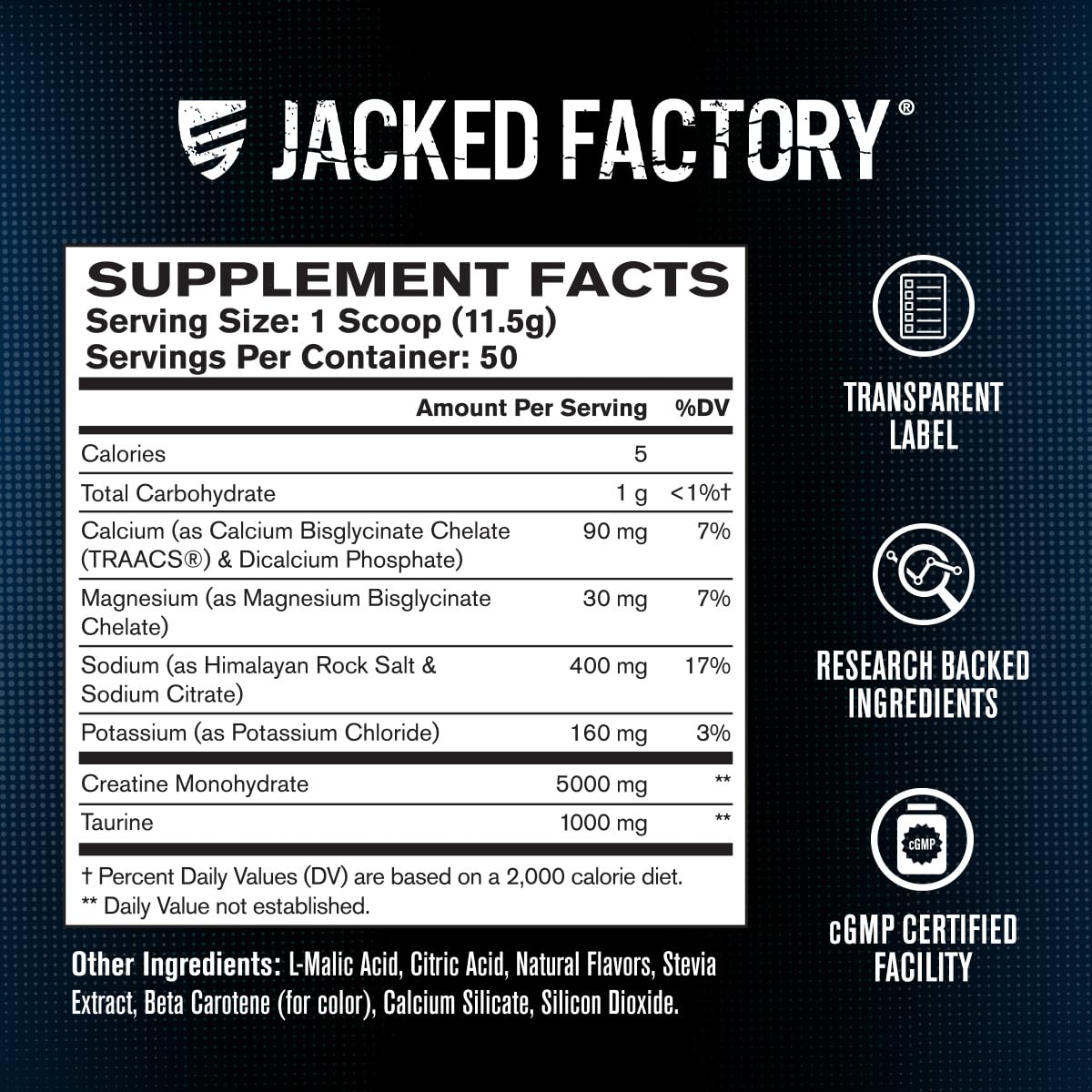 Jacked Factory Creatine + Electrolytes – Peach Mango (50 Servings) | Creatine Monohydrate with Taurine & Electrolytes