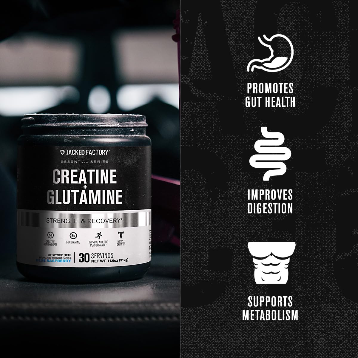 Jacked Factory Creatine + Glutamine – 30 Servings, Blue Raspberry | Muscle Recovery & Strength