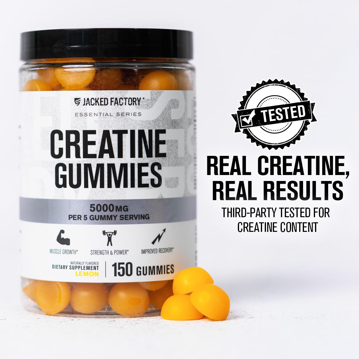 Jacked Factory Creatine Gummies – 5g Daily Dose, 150 Lemon Gummies