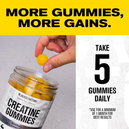 Jacked Factory Creatine Gummies – 5g Daily Dose, 150 Lemon Gummies